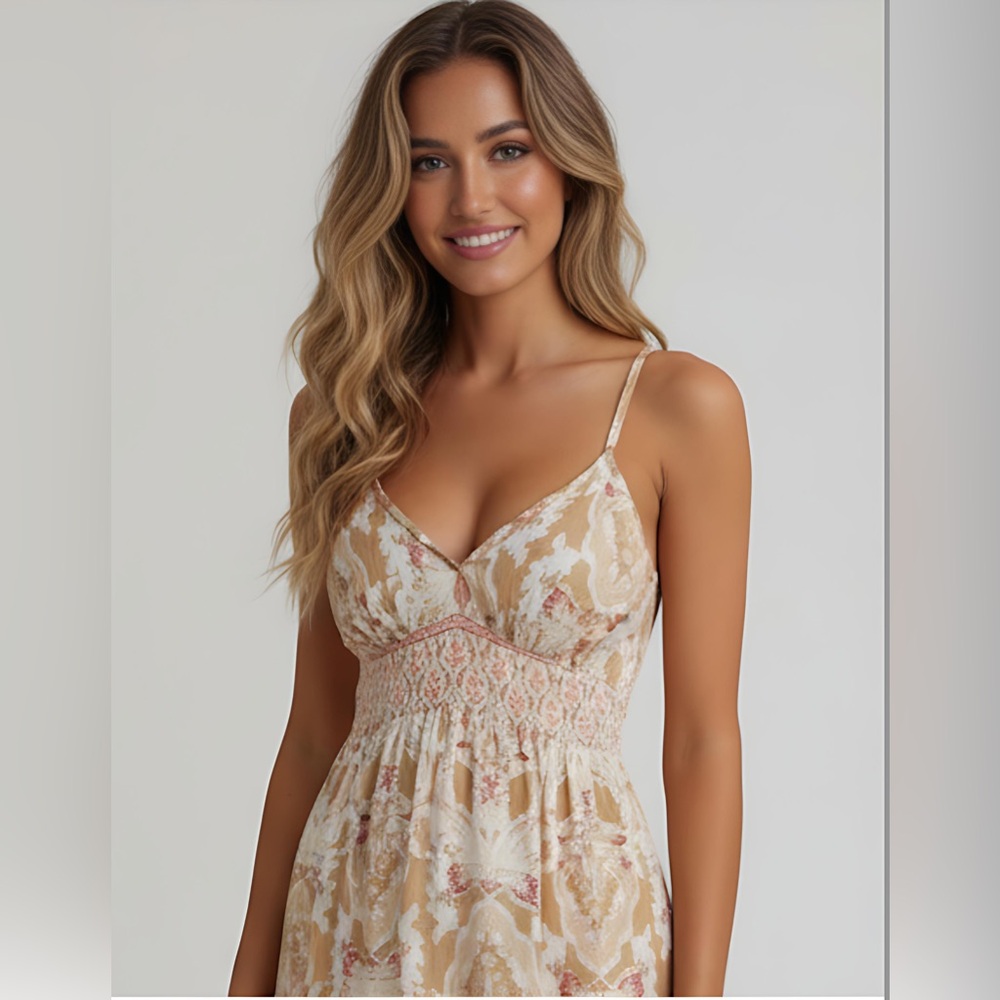 Boho Floral Print Backless Spaghetti Strap Dress - Picture 4 of 9